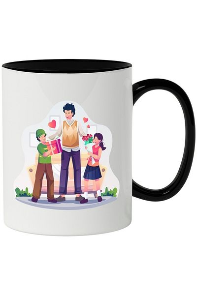 INOVATIX Personalized white mug, Dad, Kids, Parent, Sofa, with Black Handle, INOVATIX®. 330ml