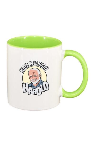 INOVATIX Персонализирана бяла чаша, Meme - Harold, светлозелена вътрешност, D...