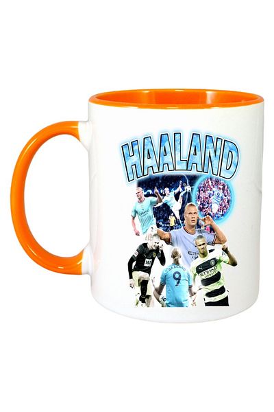 INOVATIX Personalized White Mug, Haaland Goal, Orange Handle and Interior, ®. 330ml