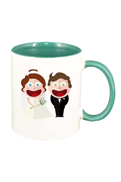 INOVATIX Cană albă personalizată, Drawn Married Couple, interior verde, D1000...