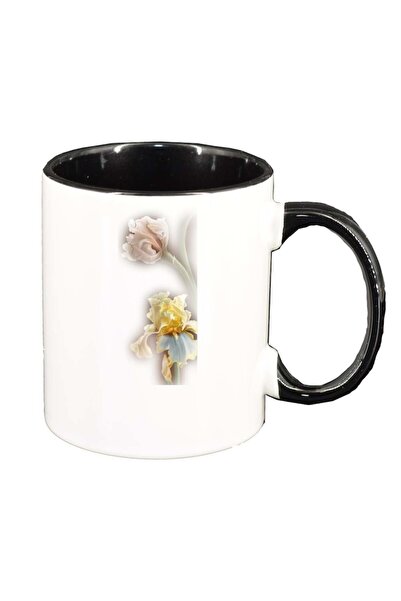 INOVATIX Персонализирана бяла чаша, Цвете, черен интериор, D254, INOVATIX®. 3...