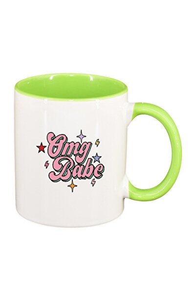 INOVATIX Персонализирана бяла чаша, надпис OMG Babe, светлозелена вътрешност,...