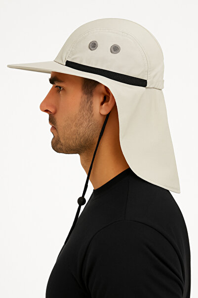 CosmoOutlet Men's Light Beige Neck Protector Uv Sun Protection Breathable Outdoor Fisherman Hat