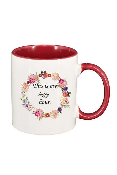 INOVATIX Personalized white mug, Flowers, It`s my hour, red interior, D1051, INOVATIX®. 330ml