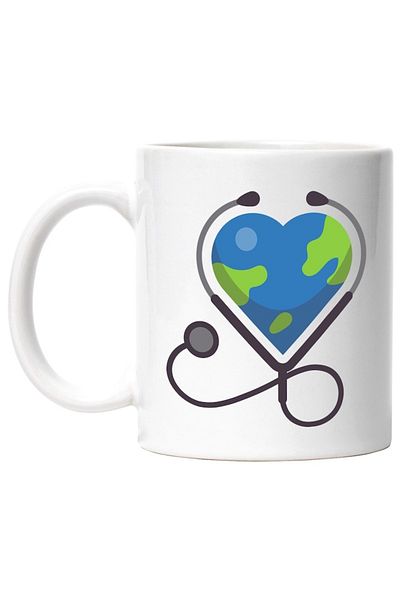 INOVATIX Personalized white mug, Heart, Health, Planet, Stethoscope, INOVATIX®. 330ml