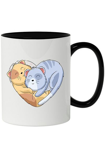 INOVATIX Personalized white mug, Heart, Cats, Hug, with Black Handle, INOVATIX®. 330ml