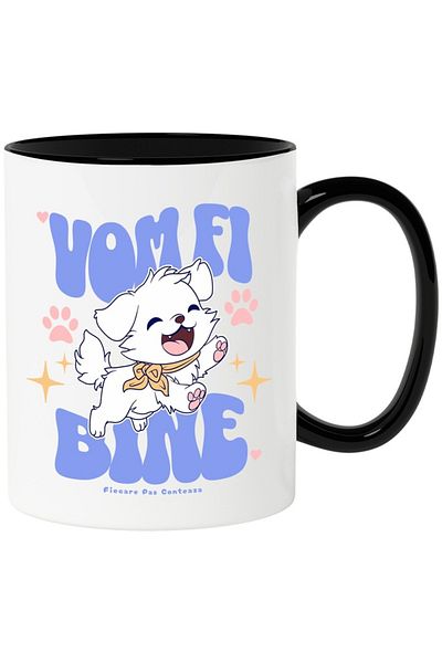 INOVATIX Personalized white mug, We Will Be Well - Every Step Matters, with Black Handle, INOVATIX®. 330ml