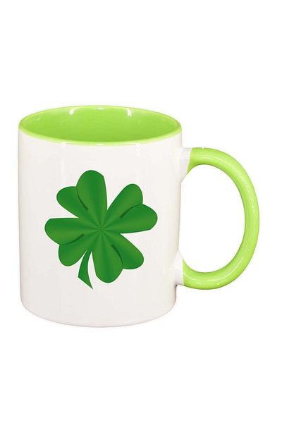 INOVATIX Personalized white mug, Shamrock, light green interior, D987, INOVATIX®. 330ml