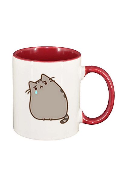 INOVATIX Personalized white mug, Emoji Cat, red interior, D1010, INOVATIX®. 330ml