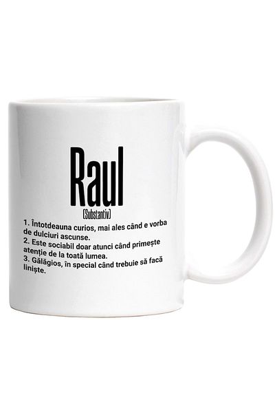 INOVATIX Personalized white mug, Name Raul, With Funny Message, Curious, Sociable, Loud, INOVATIX®. 330ml