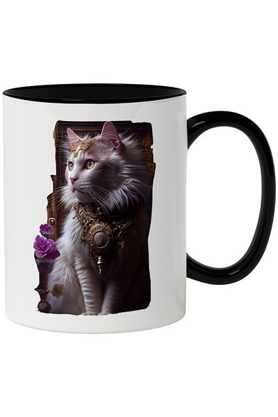 INOVATIX Personalized white mug, , Fantasy, Steampunk, Royal, SF, Flowers, with Black Handle, INOVATIX®. 330ml