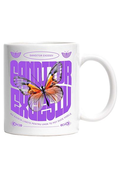 INOVATIX Personalized white mug, BUTTERFLY - Excessive Thinker, INOVATIX®. 330ml