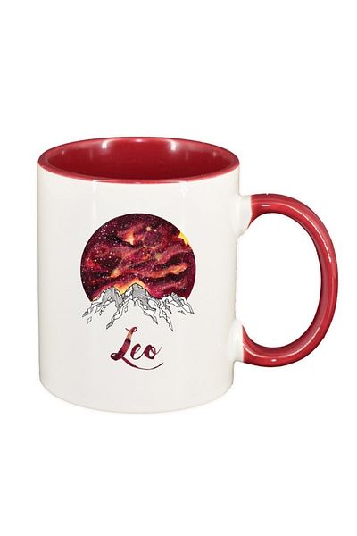 INOVATIX Personalized white mug, Zodiac, Leo, dark red interior, D1385, INOVATIX®. 330ml