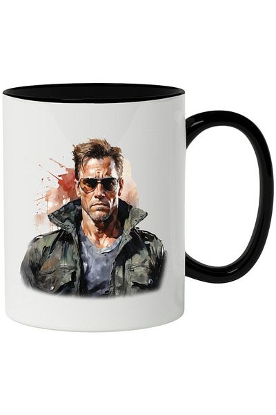 INOVATIX Personalized white mug, Arnold Schwarzenegger, Actor, Governor, with Black Handle, INOVATIX®. 330ml