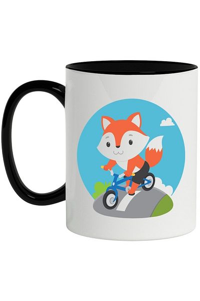 INOVATIX Personalized white mug, Fox, Bicycle, Cloud, Street, with Black Handle, INOVATIX®. 330ml