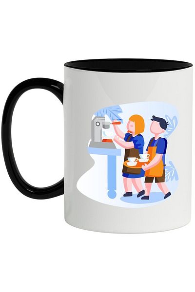 INOVATIX Personalized white mug, Kids, Apron, Coffee, with Black Handle, INOVATIX®. 330ml