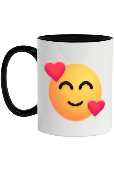 INOVATIX Personalized white mug, Emoticon, Hearts, Love, Emoji, with Black Handle, INOVATIX®. 330ml