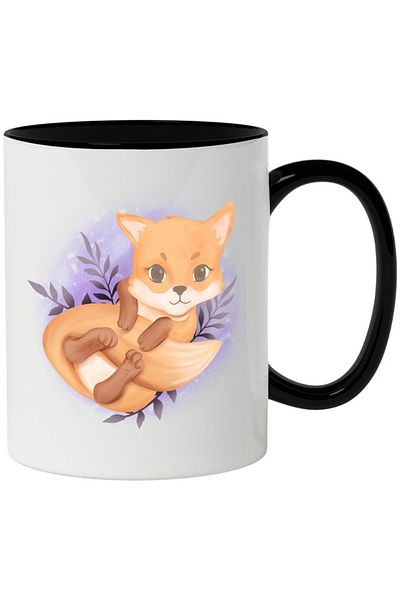 INOVATIX Personalized white mug, Fox, Leaves, Tail, Animal, with Black Handle, INOVATIX®. 330ml