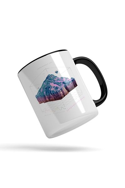 INOVATIX Personalized white mug, Hologram, Mountain, Art, Creative Design, with Black Handle, INOVATIX®. 330ml