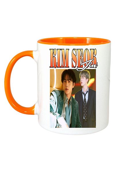 INOVATIX Personalized White Mug, Jin Band, Orange Handle and Interior, ®. 330ml