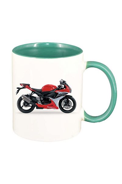 INOVATIX Personalized white mug, Motor, green interior, D41, INOVATIX®. 330ml