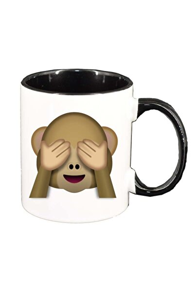 INOVATIX Cana alba personalizata, Emoji Monkey, interior negru, D26, INOVATIX...