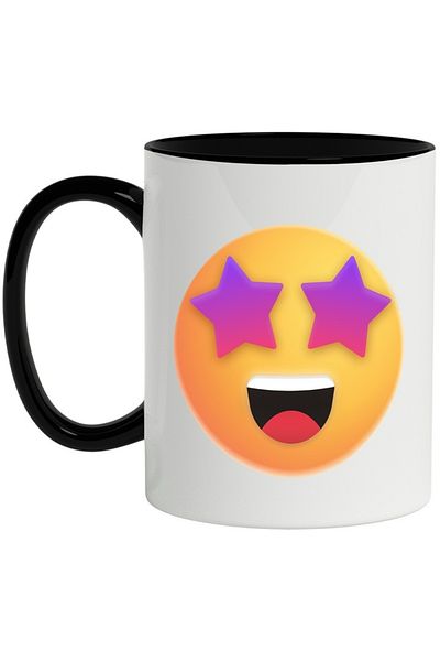 INOVATIX Personalized white mug, Emoticon, Emoji, Stars, Eyes, Impressed, with Black Handle, INOVATIX®. 330ml