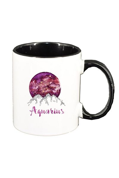 INOVATIX Personalized white mug, Zodiac, Aquarius, black interior, D1386, INOVATIX®. 330ml
