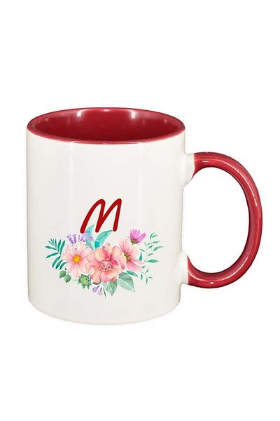 INOVATIX Personalized white mug, Flowers with alphabet, red interior, D945, INOVATIX®. 330ml