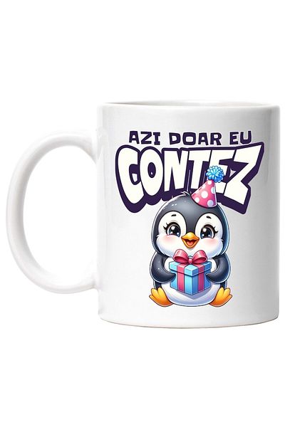 INOVATIX Personalized white mug, Today only I count, penguin with gift, anniversary, INOVATIX®. 330ml