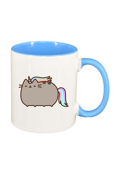 INOVATIX Cana alba personalizata, Emoji Cat, interior albastru, D1017, INOVATIX®. 330ml