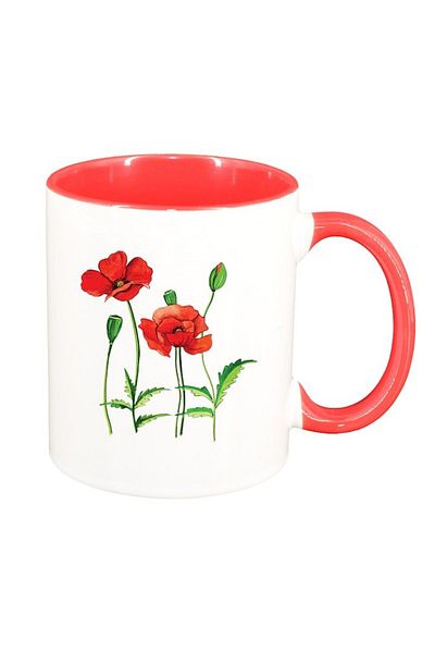 INOVATIX Cana alba personalizata, Poppy Flower, interior rosu, D1371, INOVATIX®. 330ml
