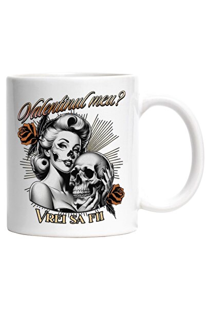 INOVATIX Персонализирана бяла чаша, Момиче с череп иска да бъде моята валенти...