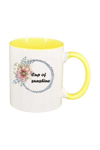 INOVATIX Personalized white mug, Flowers, Cup of sunshine, yellow interior, D1037, INOVATIX®. 330ml