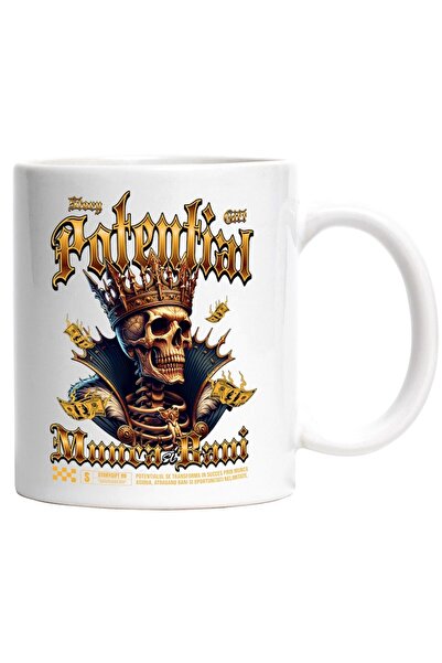 INOVATIX Cana alba personalizata, Craniu cu Coroana - Potential, Munca si Ban...