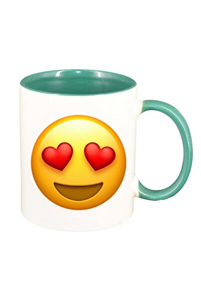 INOVATIX Персонализирана бяла чаша, Emoji Love, зелена вътрешност, D35, INOVA...