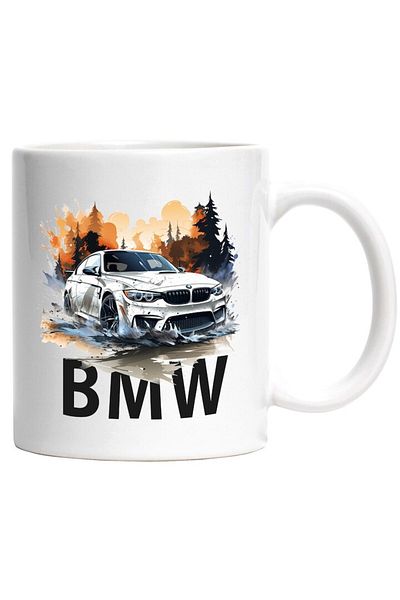 INOVATIX Personalized white mug, Car, Forest, BMW, Fir Trees, Water, Sunset, Fire, INOVATIX®. 330ml