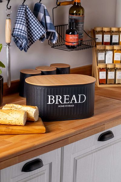 Turkco Metal Bread Bowl with Wooden Lid, Airtight Design, Retro Design, 32X19X17Cm