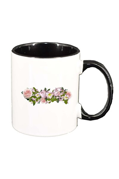 INOVATIX Εξατομικευμένη λευκή κούπα, Λουλούδια, μαύρο εσωτερικό, D993, INOVAT...