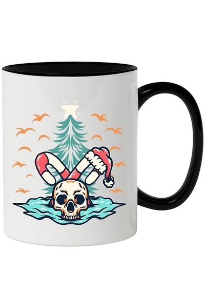 INOVATIX Personalized white mug, Christmas Stick, Fir Tree, Skull, Winter, with Black Handle, INOVATIX®. 330ml