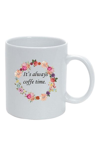 INOVATIX Personalized white mug, Flowers, Coffee time, white, D1052, INOVATIX®. 330ml