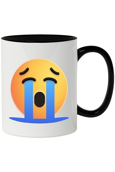 INOVATIX Personalized white mug, Emoticon, Crying, Tears, Sad with Black Handle, INOVATIX®. 330ml