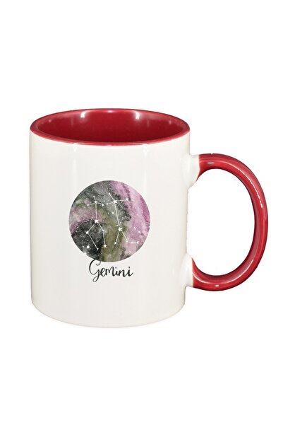 INOVATIX Cana alba personalizata, Zodiac, Gemini, interior rosu-inchis, D1390...