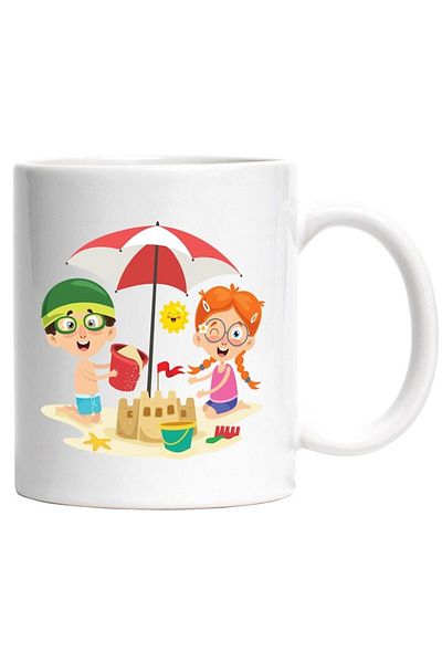 INOVATIX Personalized white mug, Children's Beach, Umbrella, Sun, Sand, Castle, Bucket, INOVATIX®. 330ml