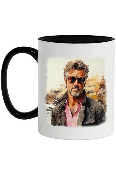 INOVATIX Personalized white mug, George Clooney, Actor, Celebrity, Movies, with Black Handle, INOVATIX®. 330ml