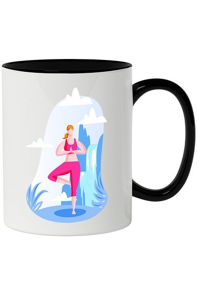 INOVATIX Personalized white mug, Yoga, Waterfall, Nature, Sport, with Black Handle, INOVATIX®. 330ml
