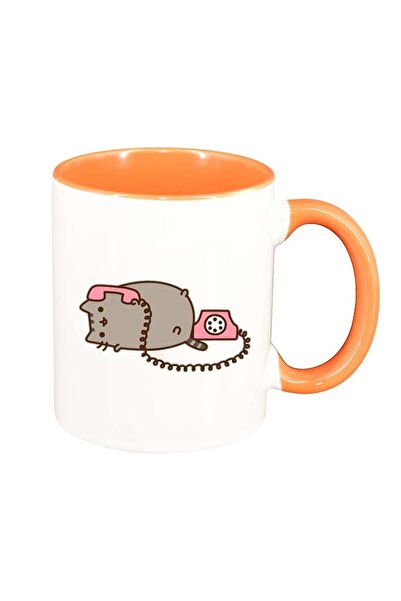 INOVATIX Cana alba personalizata, Emoji Cat, interior portocaliu, D1018, INOV...