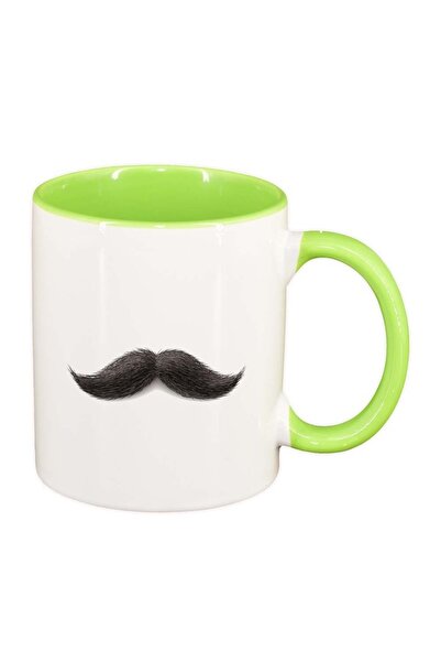 INOVATIX Персонализирана бяла чаша, Мустаци, светлозелена вътрешност, D234, I...