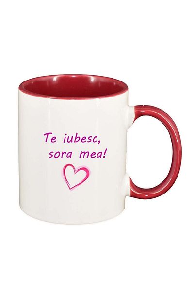 INOVATIX Cana alba personalizata, Te iubesc..., interior rosu, D1025, INOVATIX®. 330ml