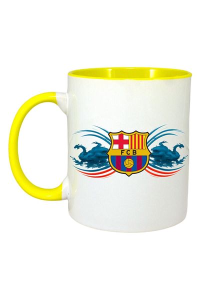 INOVATIX Personalized White Mug, Barcelona Fc Spain, Yellow Handle and Interior, ®. 330ml